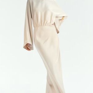 H&M Shoulder-Pad Satin Dress Sz XL BNWT (Light Beige) 1314753004